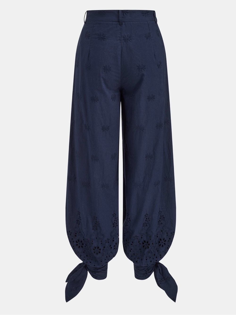 Commense Navy Eyelet Embroidery Top with Matching Tie-Cuff Pants Set - Picture 7 of 9